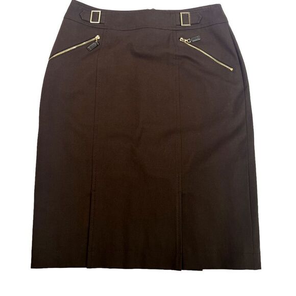 Escada Skirt Brown Pencil Zipper Pockets Pleat Lined Size 4 US 34 German - Picture 16 of 16